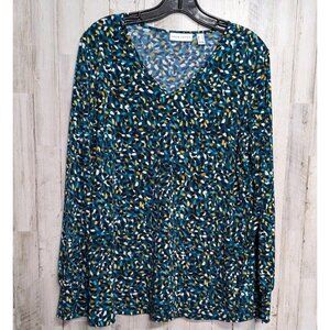 Susan Graver Medium Top V-neck Balloon Sleeves Multicolored